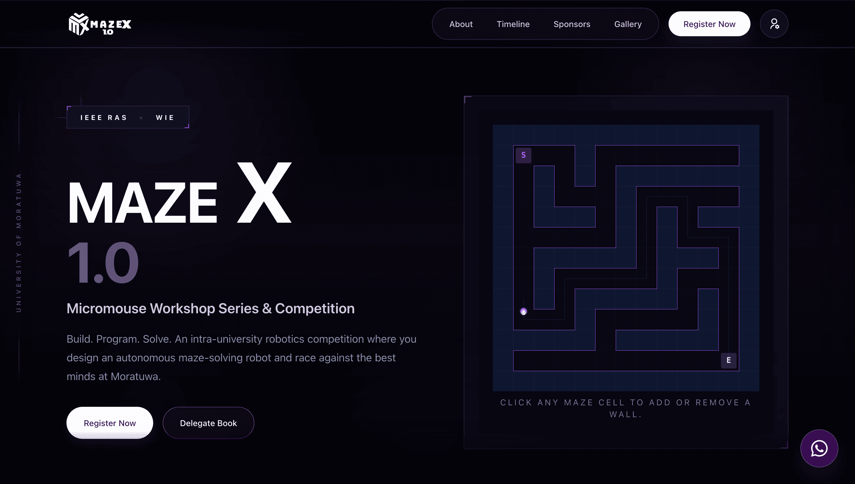 MazeX 1.0 homepage with interactive maze grid